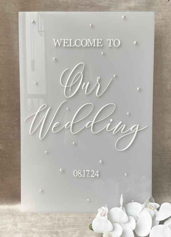 Frosted Acrylic Welcome Sign with Pearls
