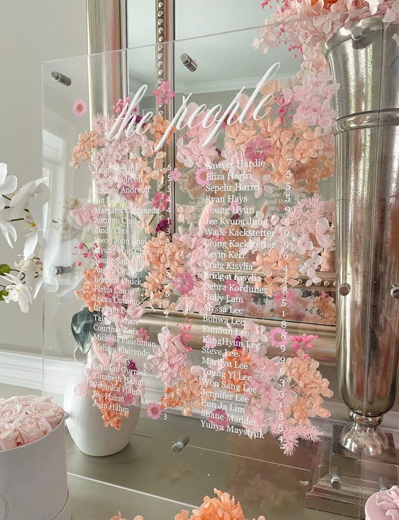 Large Acrylic Seating Chart Sign with Dried Pressed Florals