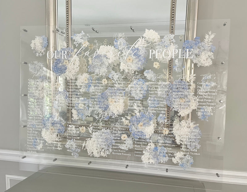 Large Acrylic Seating Chart Sign with Dried Pressed Florals