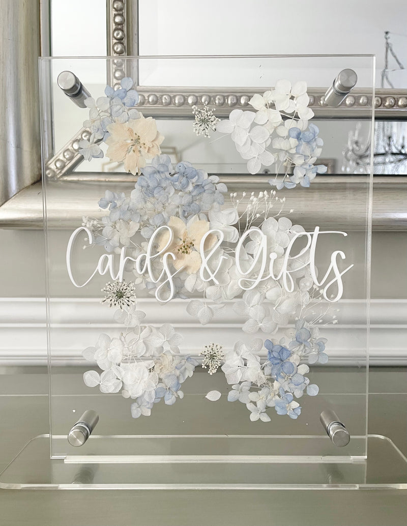 Rectangular Acrylic Signage with Dried Pressed Florals