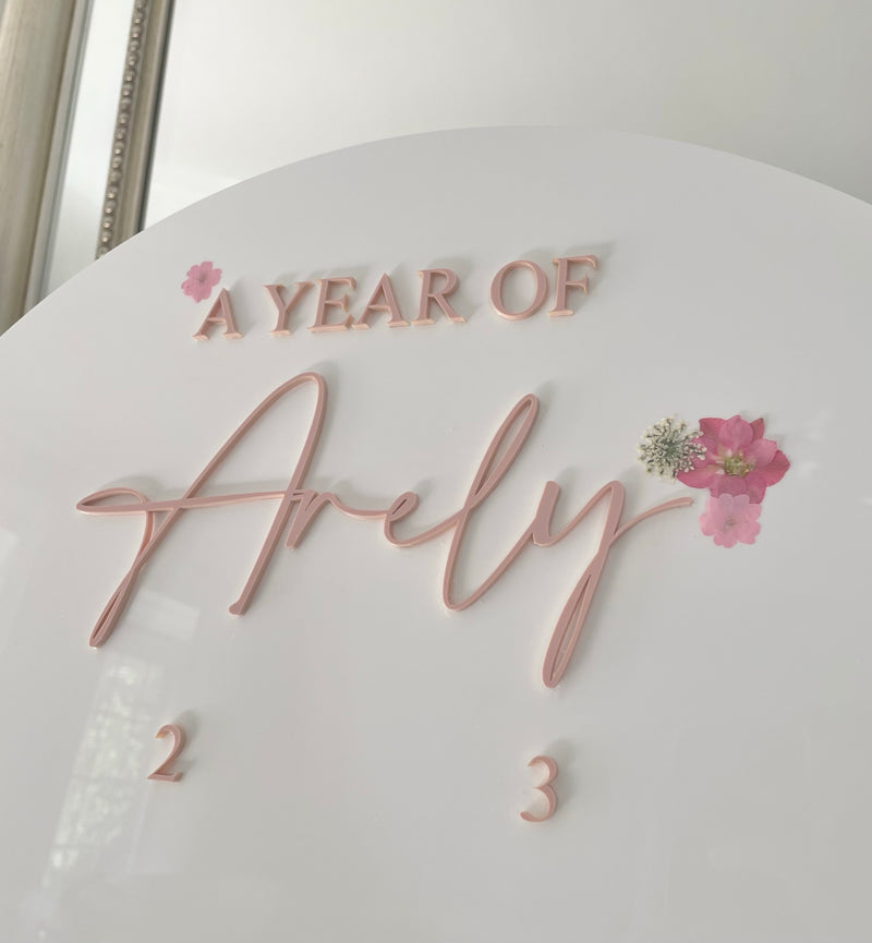 Arch White Acrylic 'A Year of' Milestone Sign