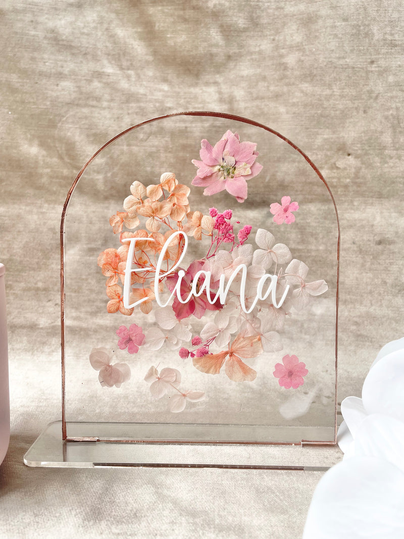 Arch Acrylic Signage with Dried Pressed Florals