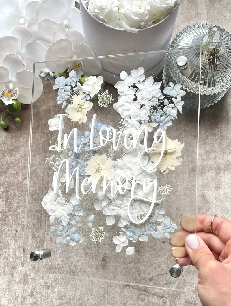 Rectangular Acrylic Signage with Dried Pressed Florals