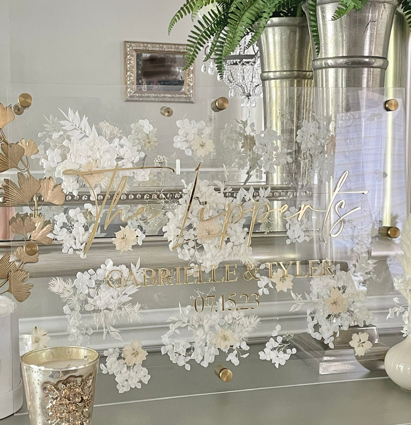 Large Acrylic Welcome Sign with Dried Pressed Flowers