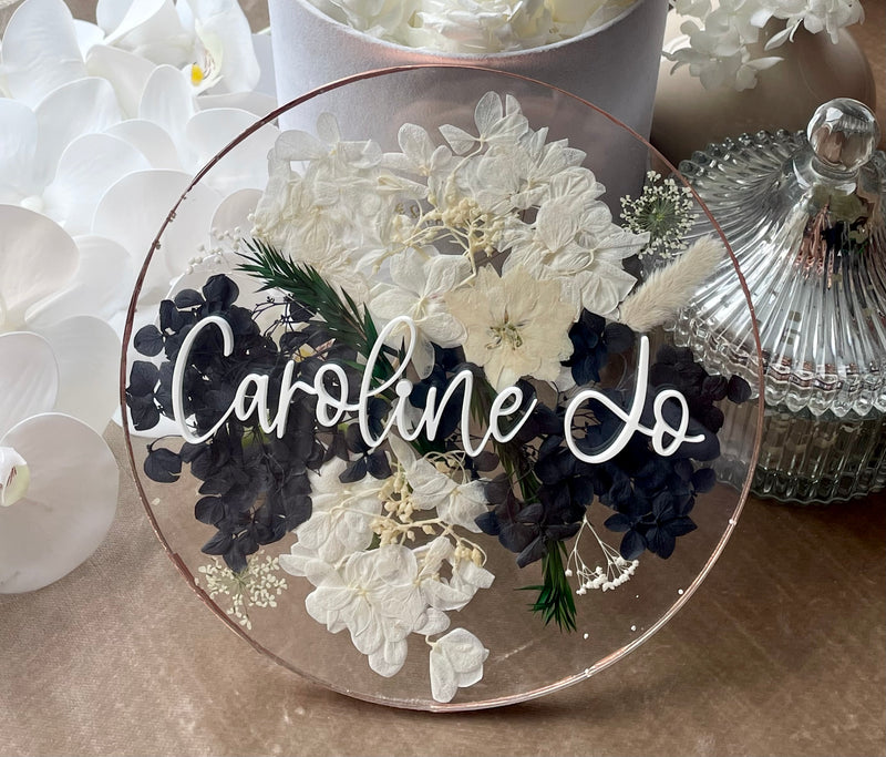 Name Disc with Dried Pressed Florals
