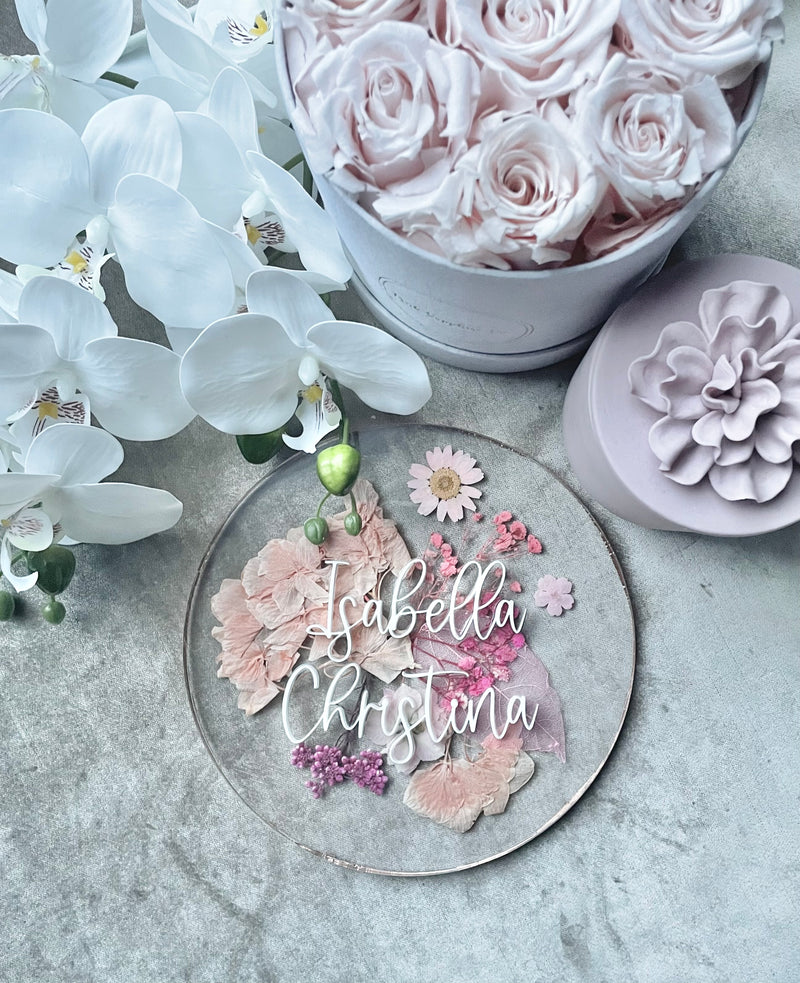 Name Disc with Dried Pressed Florals