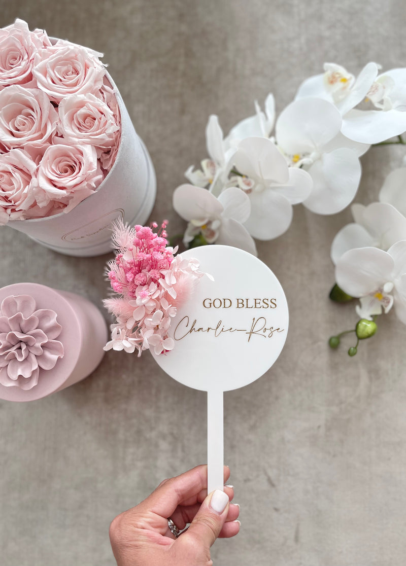 Acrylic Cake Topper with Mini Floral Bouquet