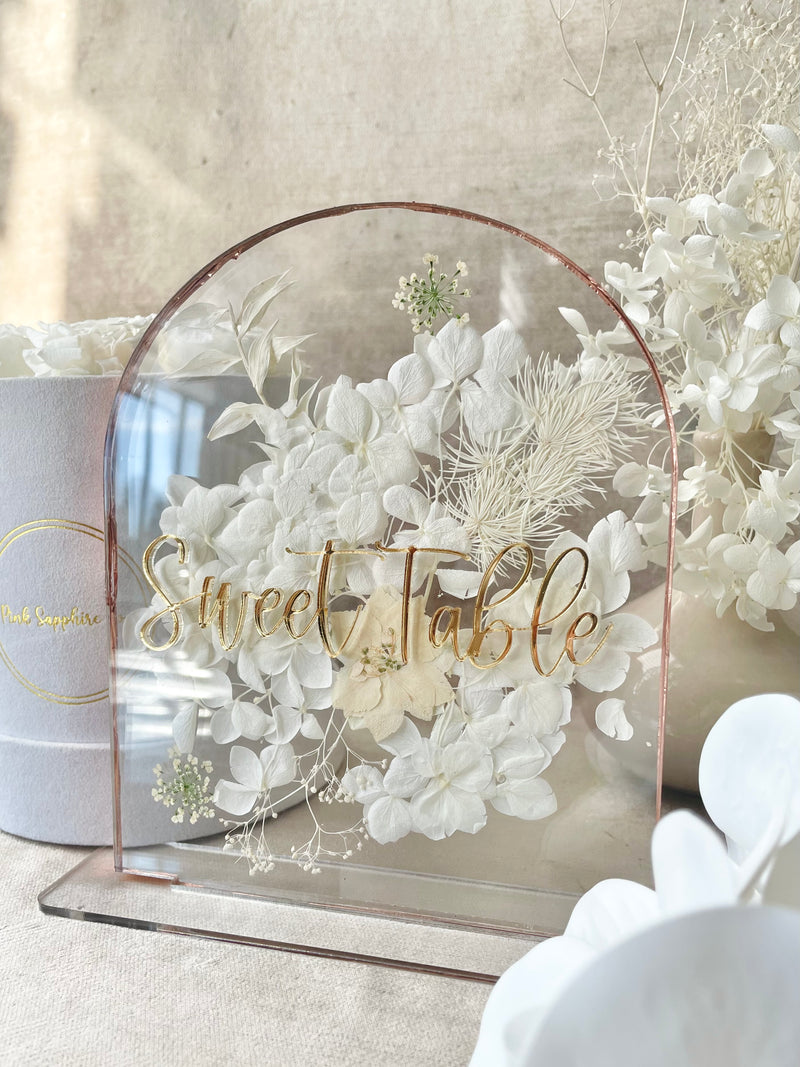 Arch Acrylic Signage with Dried Pressed Florals