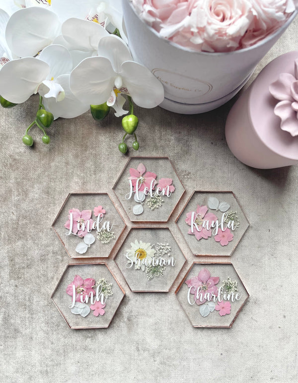 Hexagon Place Cards with Dried Florals