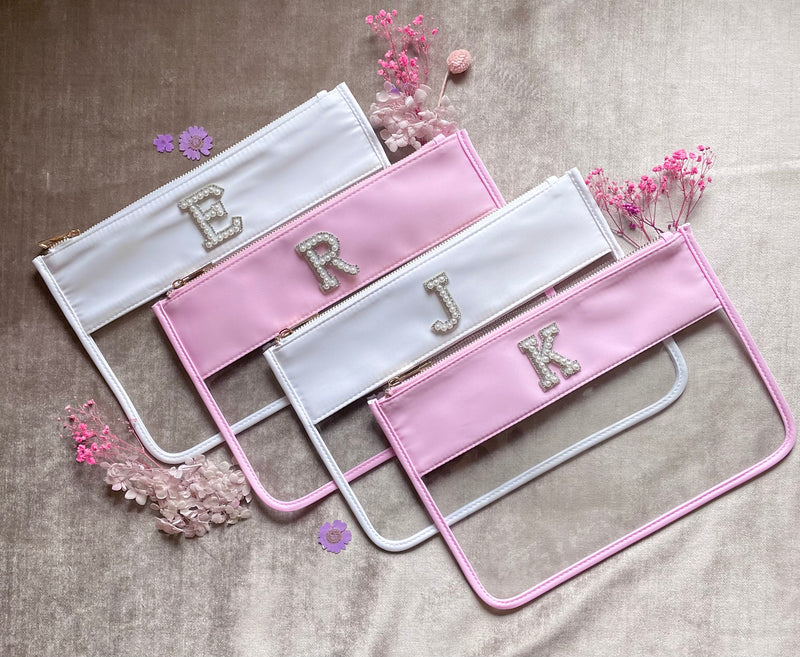 Nylon Clear & Pink Pouch with Patches