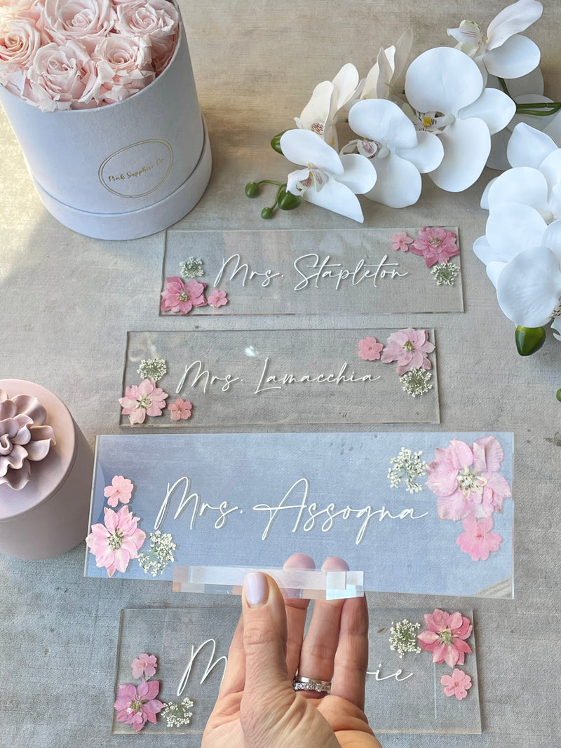 Acrylic Teacher Name Plate with Dried Florals